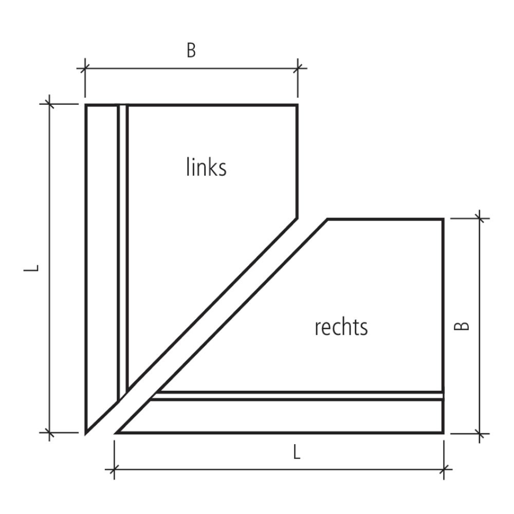 EXACTA Winkelplatte Eckstück Typ 2, links, grau, gestrahlt, gefast, bewehrt