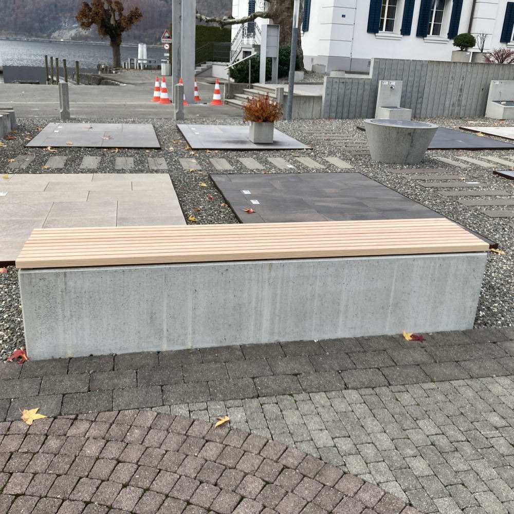 PARCO Sitzbank rechteckig, grau, abgerieben, gefast